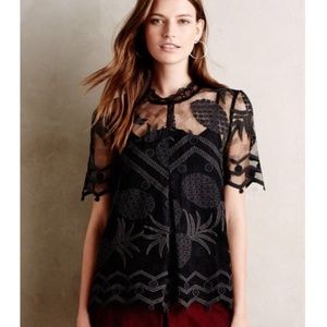 Anthropologie Pina Lace Top - Black, size Small